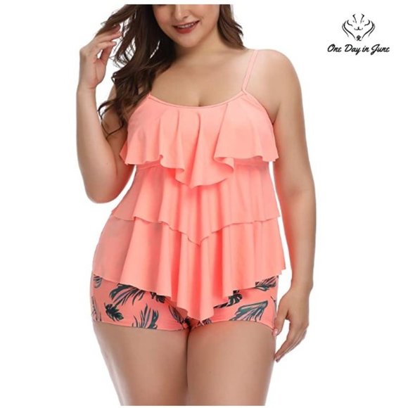 B2prity Other - Plus Size Flounce Printed Tankini